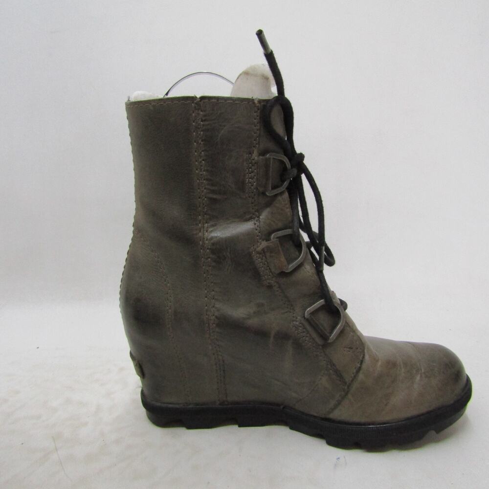 Sorel Womens Sz 7 M Gray Leather Lace Up Wedge Ankle Fashion Boots Bootie - Picture 4 of 11